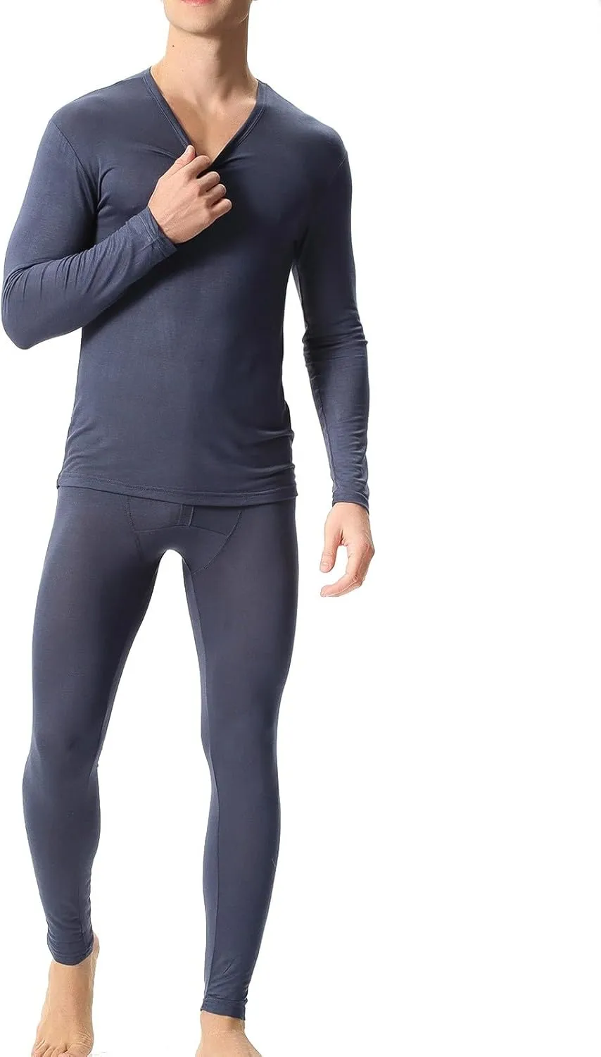 2 Pack Thermal Underwear for Men Men's Thermal Underwear Set Lined Long Thermal Underwear Base Layer Cold Weather