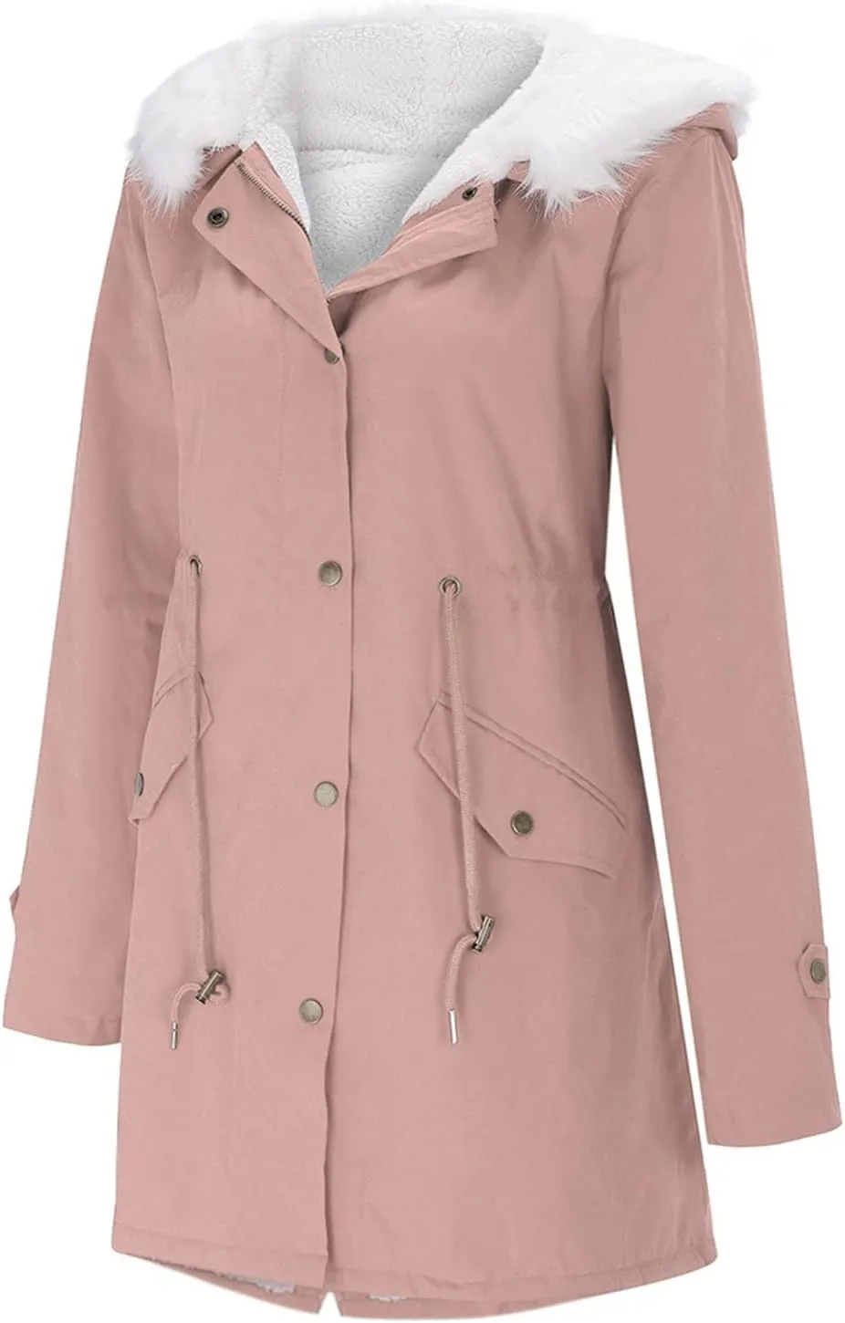 2024 Temperament Thick Solid Fleece Coat for Womens Long Sleeve Button Outwear Warm Comfy Soft Overcoat with Pockets