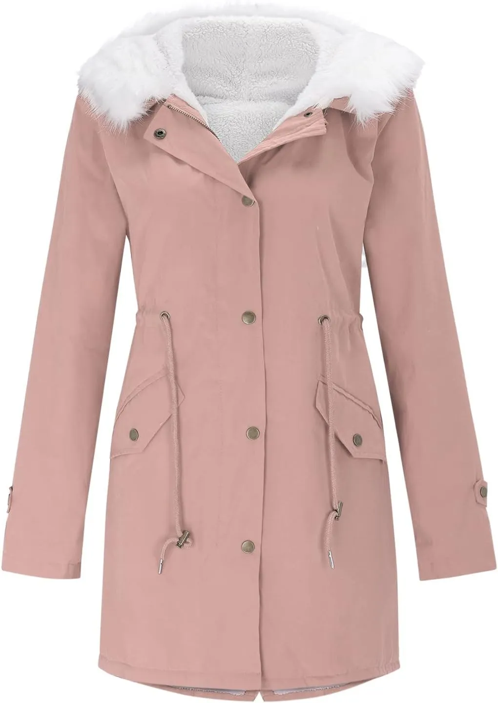 2024 Temperament Thick Solid Fleece Coat for Womens Long Sleeve Button Outwear Warm Comfy Soft Overcoat with Pockets