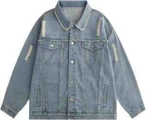 2024 Vintage Wash Denim Jacket Men Women Button Up Long Sleeve Jean Jacket Fashion Menswear Trucker Coat