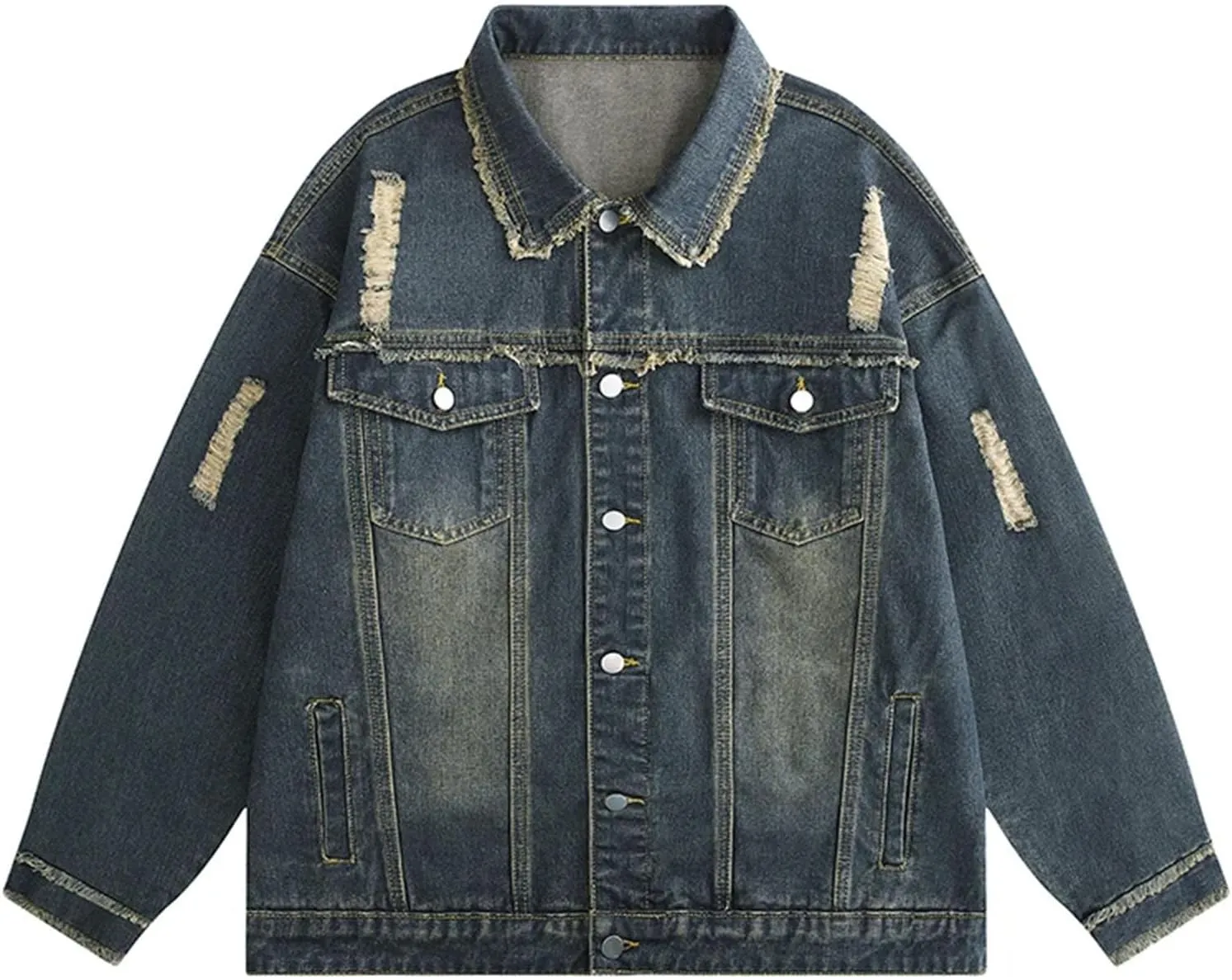 2024 Vintage Wash Denim Jacket Men Women Button Up Long Sleeve Jean Jacket Fashion Menswear Trucker Coat