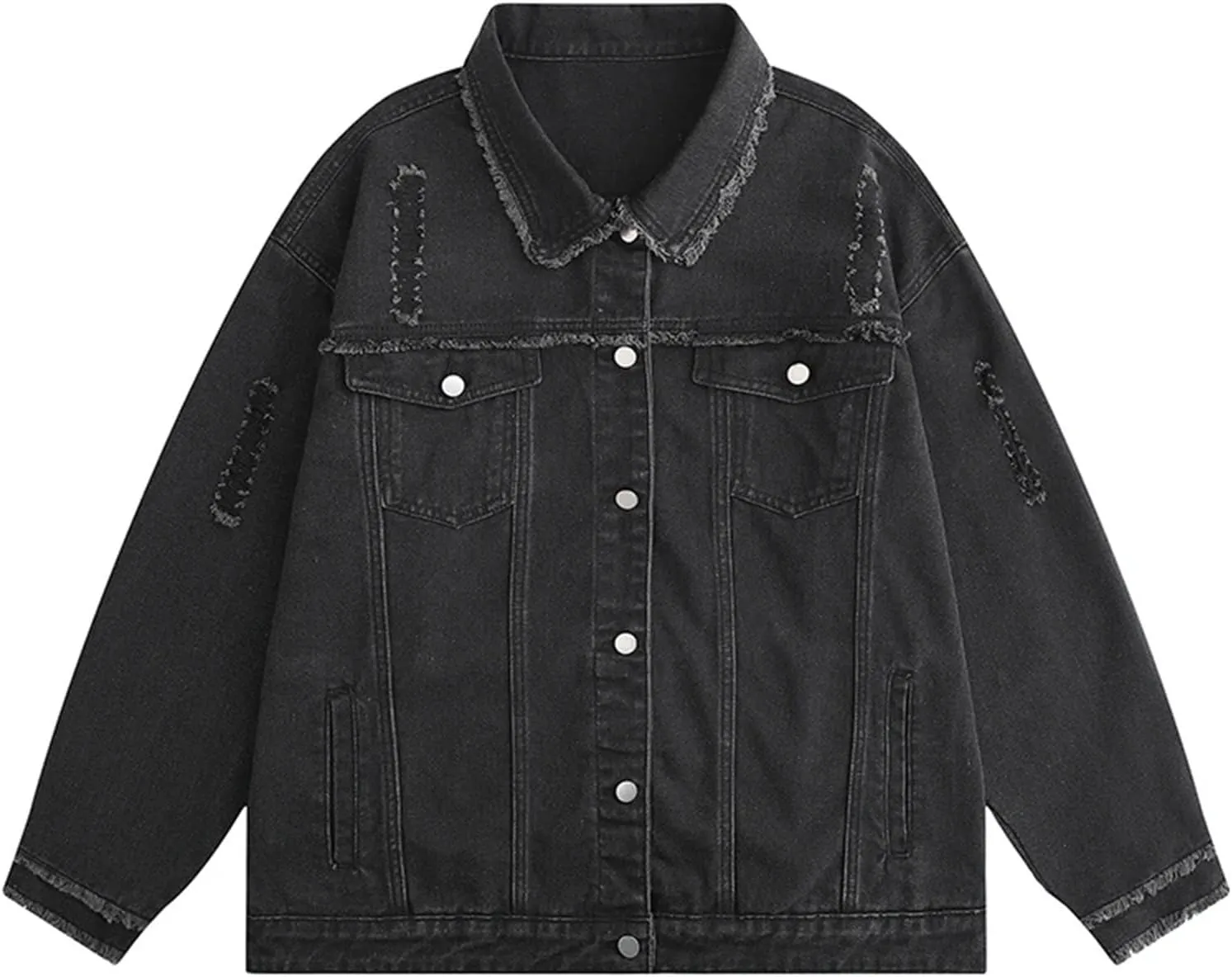 2024 Vintage Wash Denim Jacket Men Women Button Up Long Sleeve Jean Jacket Fashion Menswear Trucker Coat