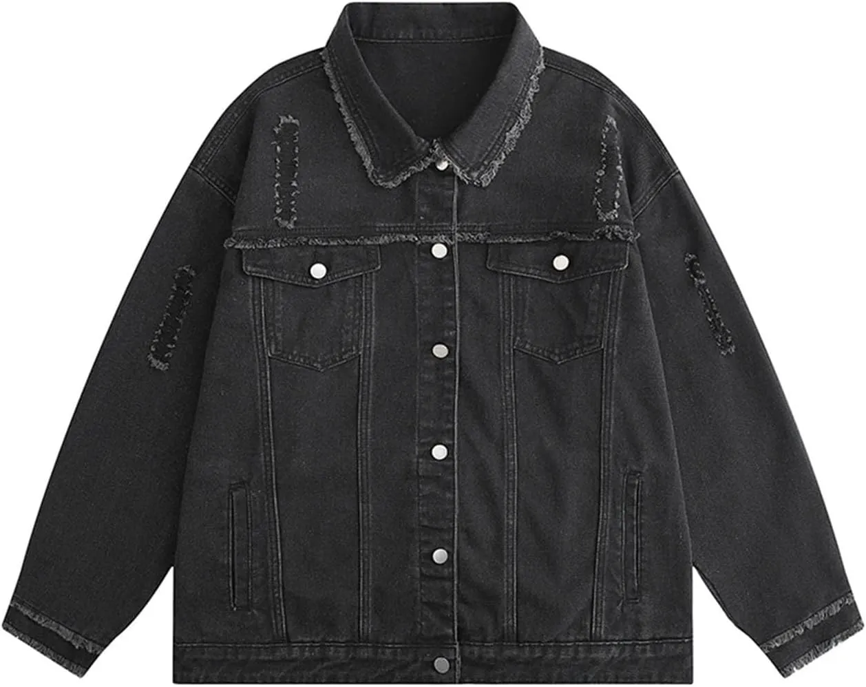 2024 Vintage Wash Denim Jacket Men Women Button Up Long Sleeve Jean Jacket Fashion Menswear Trucker Coat