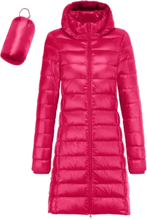 2024 Winter Solid Length Quilted Puffer Coat for Womens Long Sleeve Hooded Down Coat Casual Warm Slim Outdoor Overcoat
