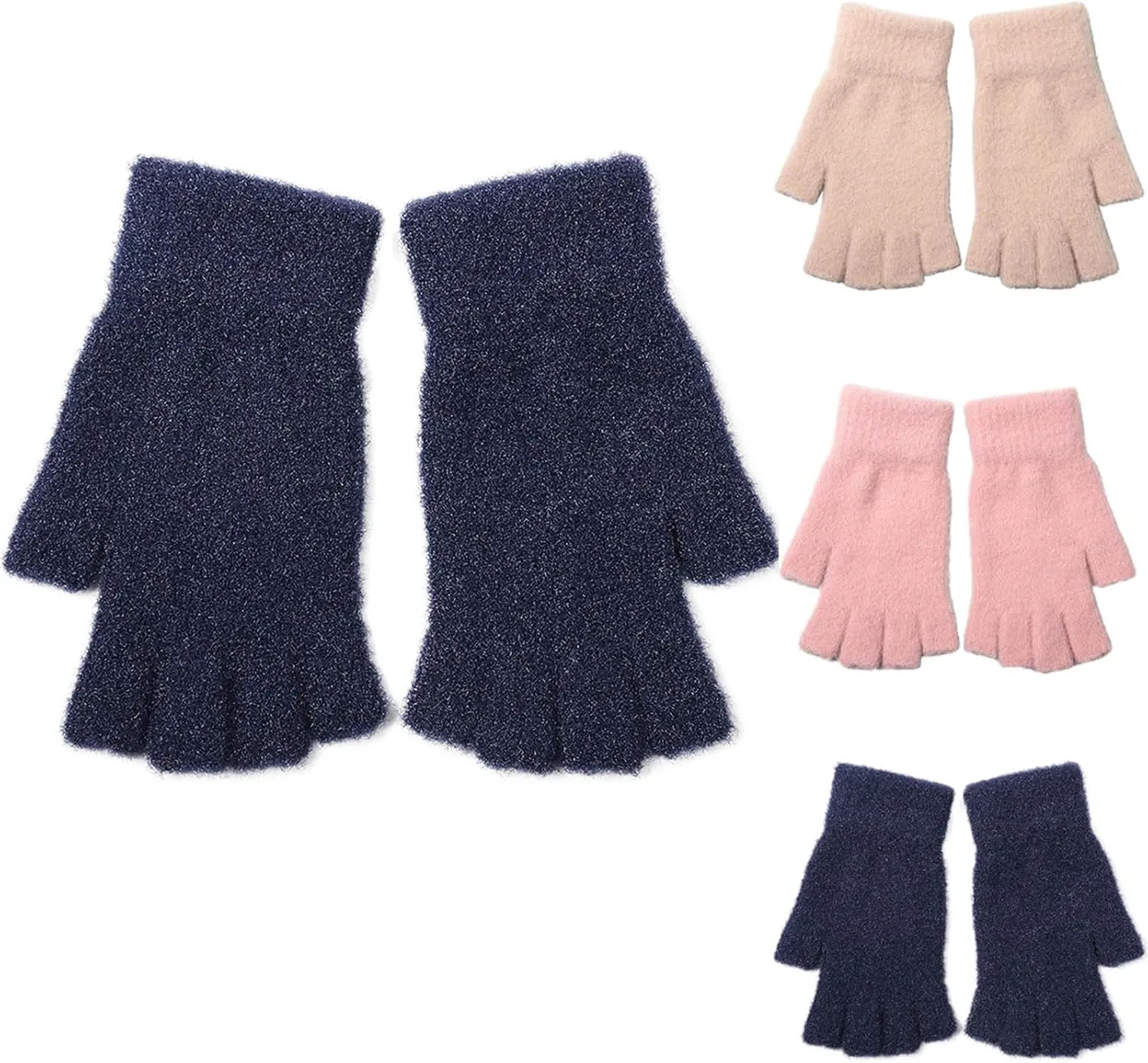 2025 Mens & Womens Winter Fingerless Gloves Casual Solid Fur Thick Warm Half Finger Knitted Gloves One Size Fits All