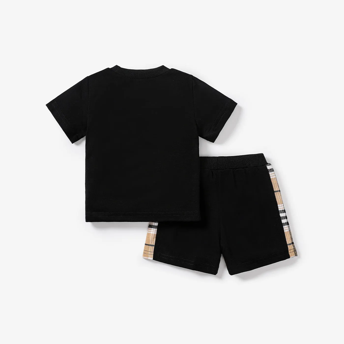 2pcs Baby Boy Plaid Bear Graphic Short-sleeve Tee & Shorts Set