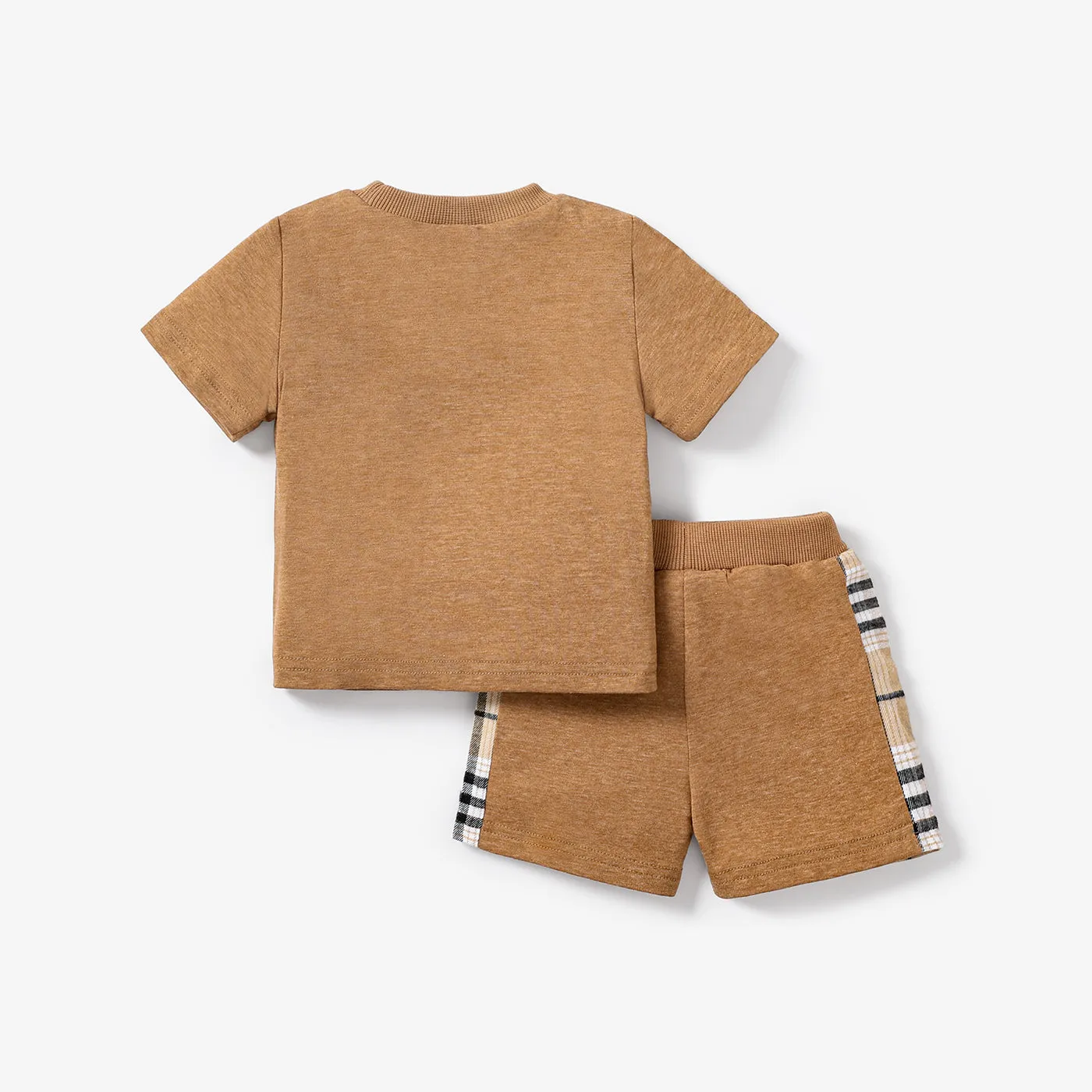 2pcs Baby Boy Plaid Bear Graphic Short-sleeve Tee & Shorts Set
