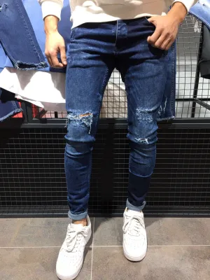 2Y Men Slim Fit Simplicio Ripped Jeans - Dark Blue