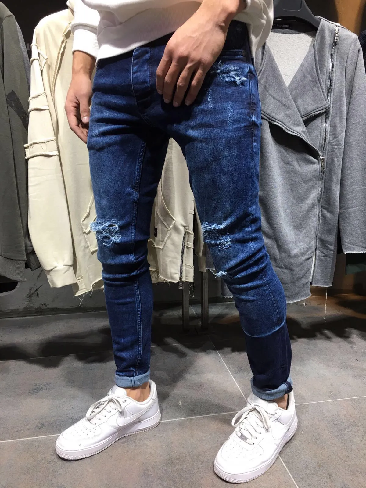 2Y Men Slim Fit Simplicio Ripped Jeans - Dark Blue