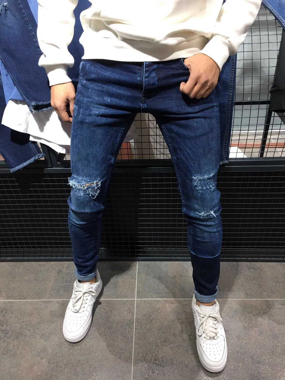 2Y Men Slim Fit Simplicio Ripped Jeans - Dark Blue
