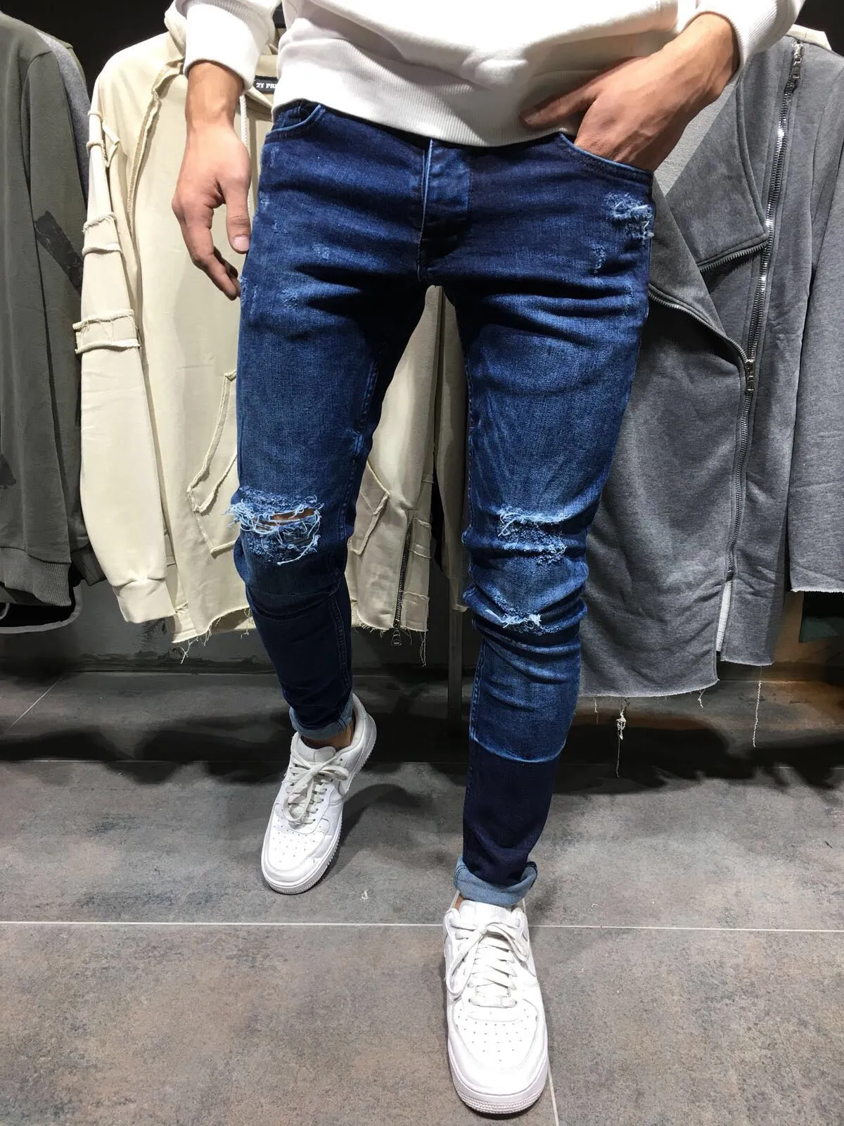 2Y Men Slim Fit Simplicio Ripped Jeans - Dark Blue