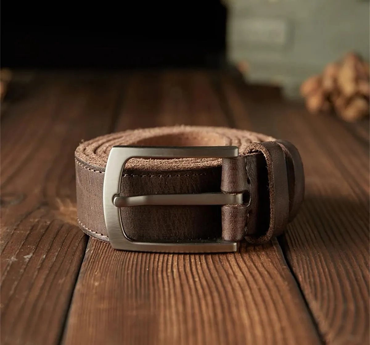 3.4Cm Width Vintage Genuine Leather Belt Men Stainless Alloy Pin Buckle Waist Strap Cowhide Leather Pants Belt