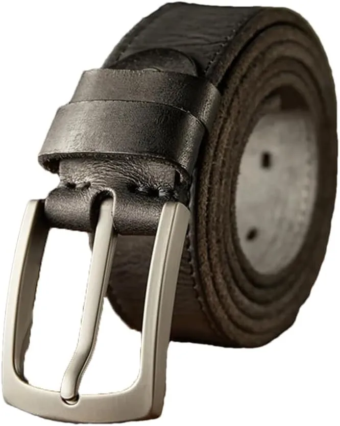 3.4Cm Width Vintage Genuine Leather Belt Men Stainless Alloy Pin Buckle Waist Strap Cowhide Leather Pants Belt
