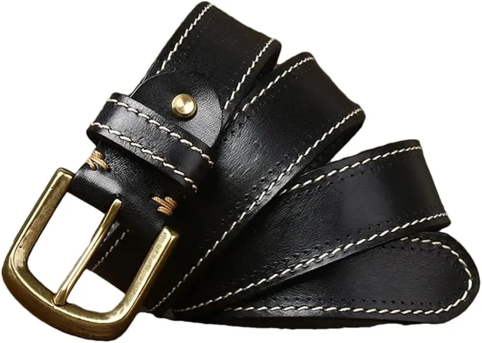 3.8CM Cowhide Genuine Leather Belts For Men Korean Strap Brass Buckle Fancy Vintage Jeans Cowboy Belts