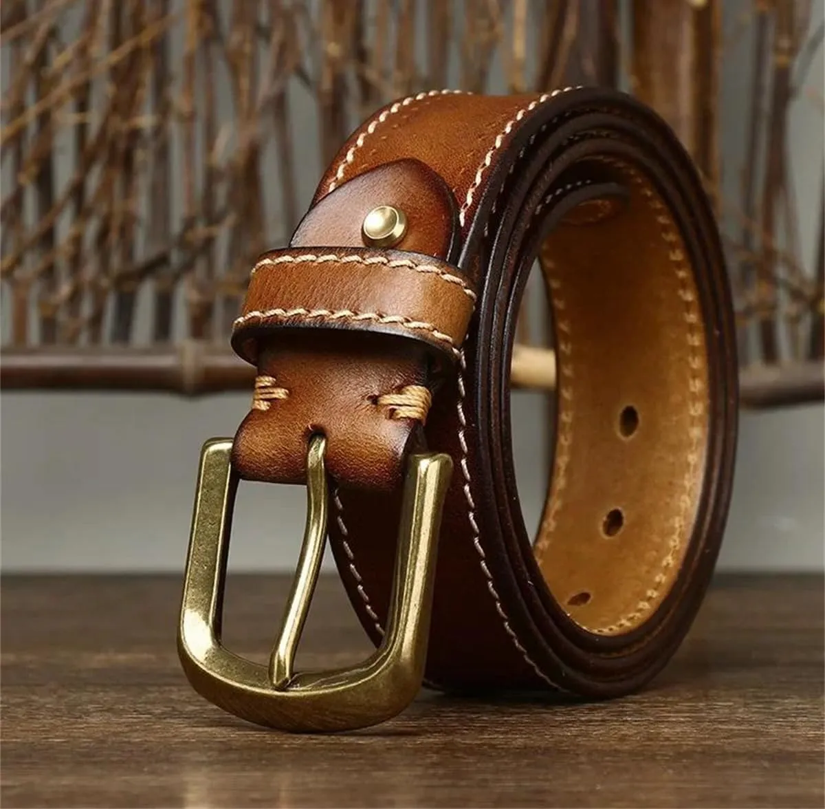 3.8CM Cowhide Genuine Leather Belts For Men Korean Strap Brass Buckle Fancy Vintage Jeans Cowboy Belts