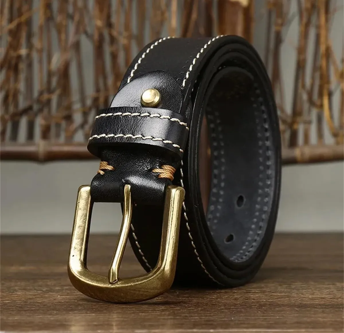 3.8CM Cowhide Genuine Leather Belts For Men Korean Strap Brass Buckle Fancy Vintage Jeans Cowboy Belts