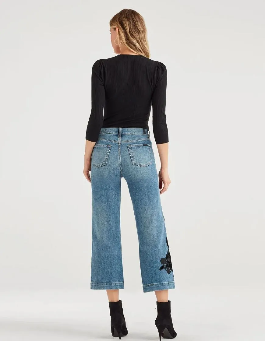 7 for all Mankind Cropped Alexa with Couture Floral Applique