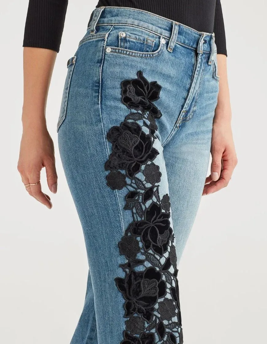 7 for all Mankind Cropped Alexa with Couture Floral Applique