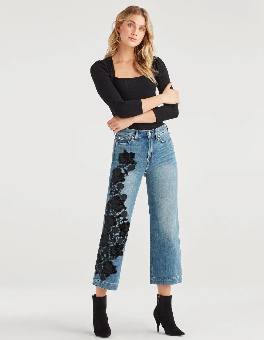 7 for all Mankind Cropped Alexa with Couture Floral Applique