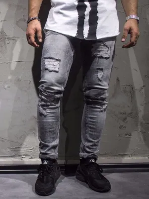 ADJ Men Slim Fit Mis Ripped Destroyed  Jeans - Gray
