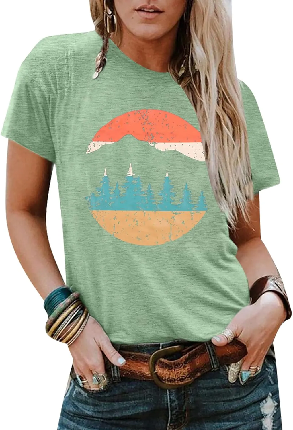 Adventure Shirts Women Funny Nature Graphic Tee Retro Camping Mountain T-Shirt Vintage Hiking Tops Casual Highway Tee