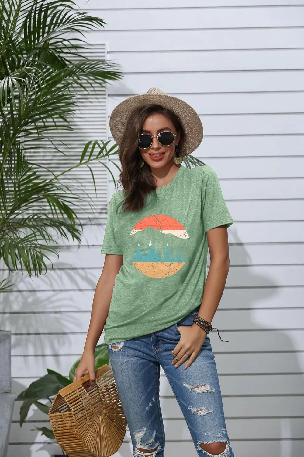 Adventure Shirts Women Funny Nature Graphic Tee Retro Camping Mountain T-Shirt Vintage Hiking Tops Casual Highway Tee