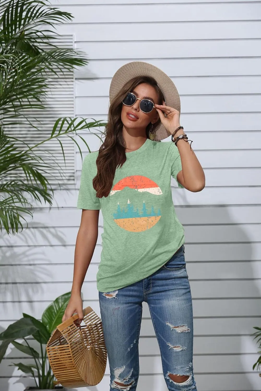 Adventure Shirts Women Funny Nature Graphic Tee Retro Camping Mountain T-Shirt Vintage Hiking Tops Casual Highway Tee
