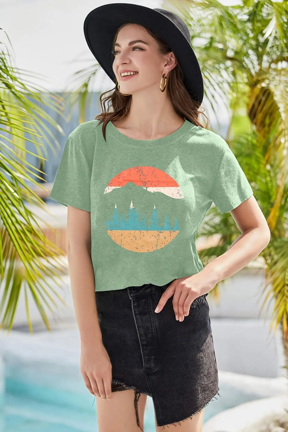 Adventure Shirts Women Funny Nature Graphic Tee Retro Camping Mountain T-Shirt Vintage Hiking Tops Casual Highway Tee