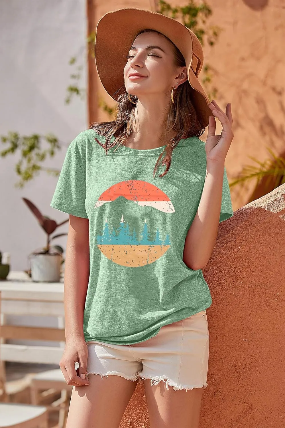 Adventure Shirts Women Funny Nature Graphic Tee Retro Camping Mountain T-Shirt Vintage Hiking Tops Casual Highway Tee