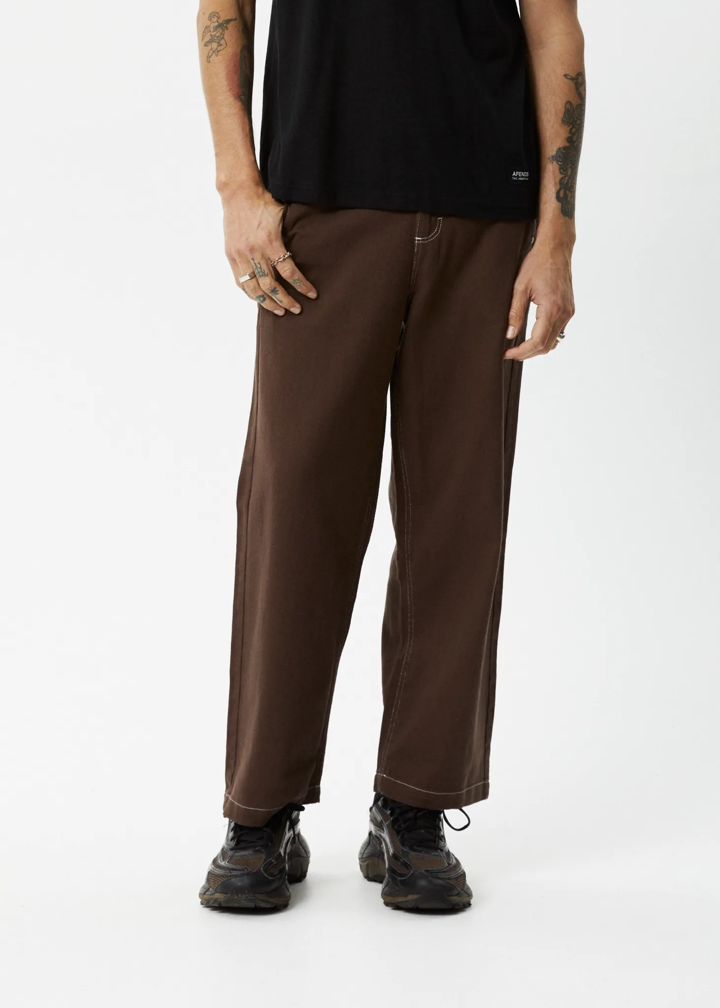 AFENDS Mens Pablo - Baggy Pants - Coffee