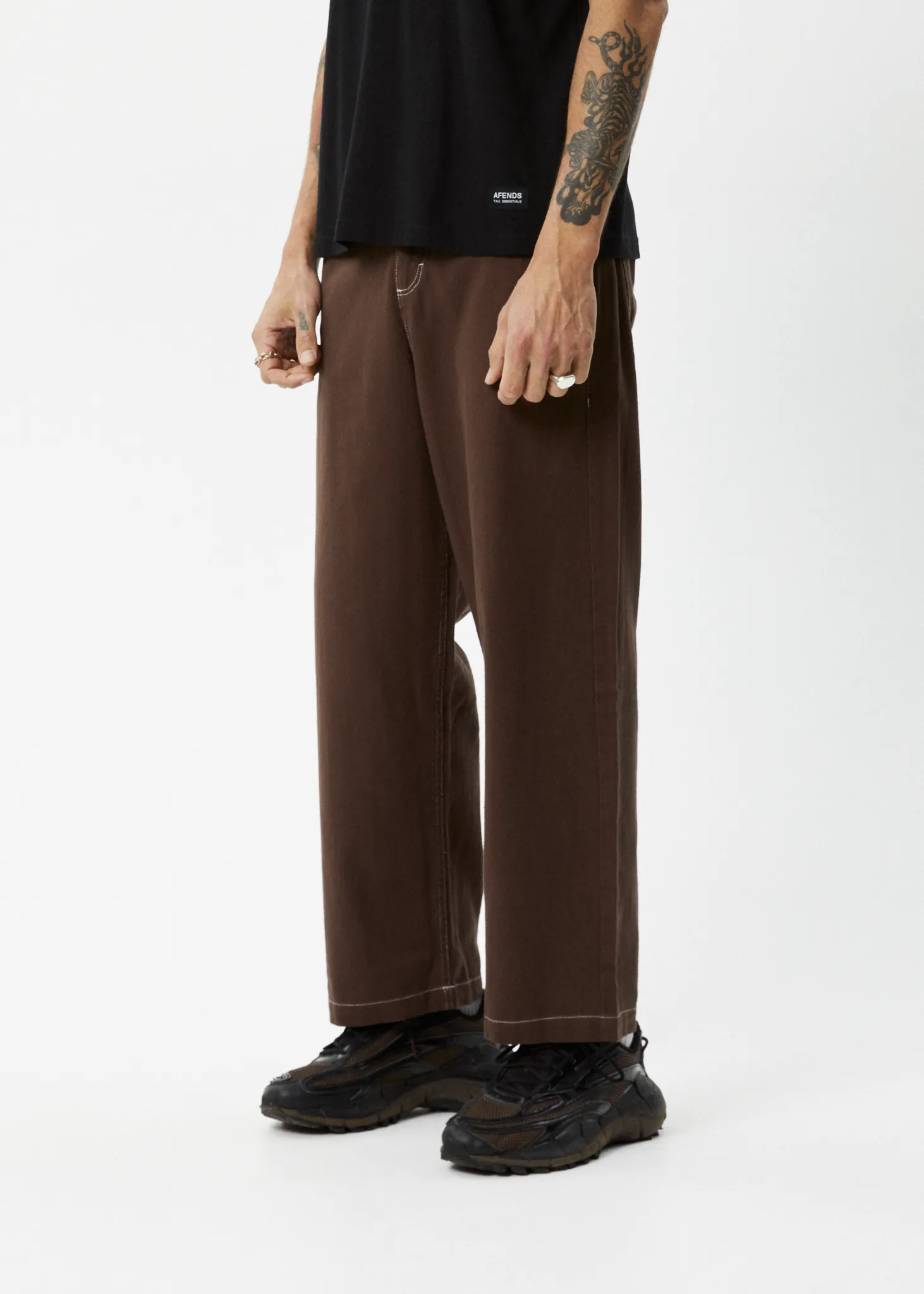 AFENDS Mens Pablo - Baggy Pants - Coffee