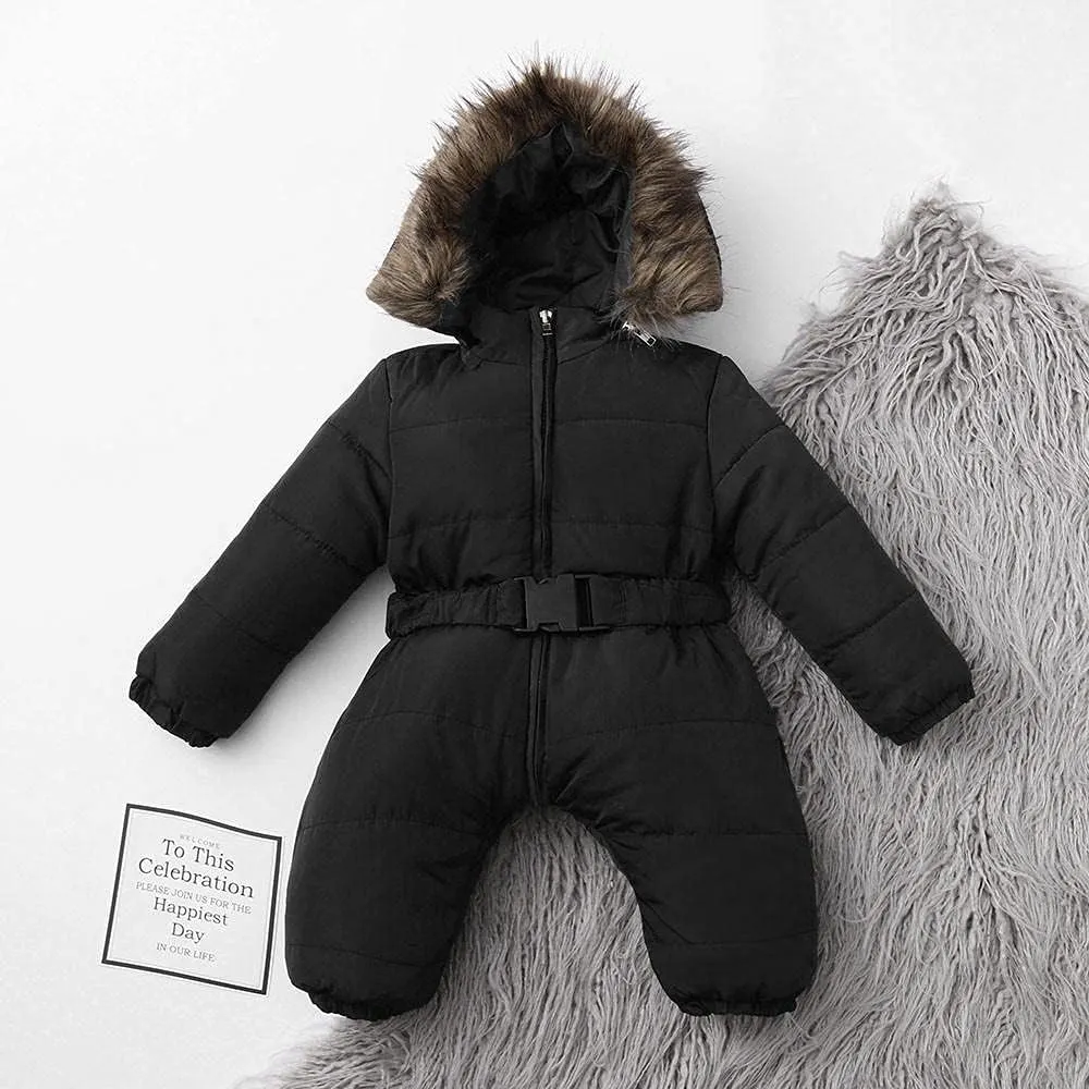 AKIWOS Newborn Infant Toddler Snowsuit 0-24 M Winter Onesie Puffer Down Jacket Padded Romper Fur Hooded Jumpsuit Warm Coat