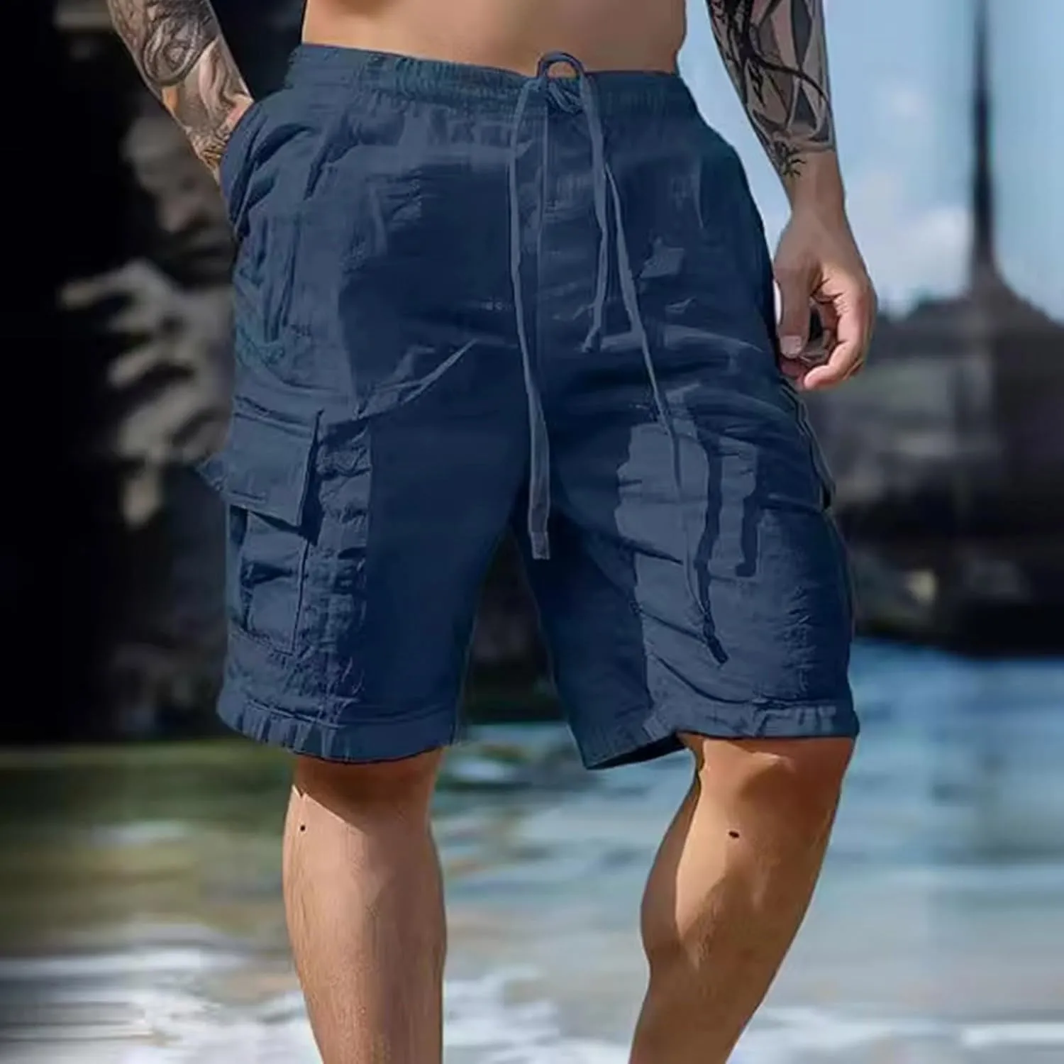 Alalaso Mens Cotton Linen Shorts Casual Drawstring 5.5Inch Stretch Workout Shorts Casual Suitable for Yoga Golf Shorts