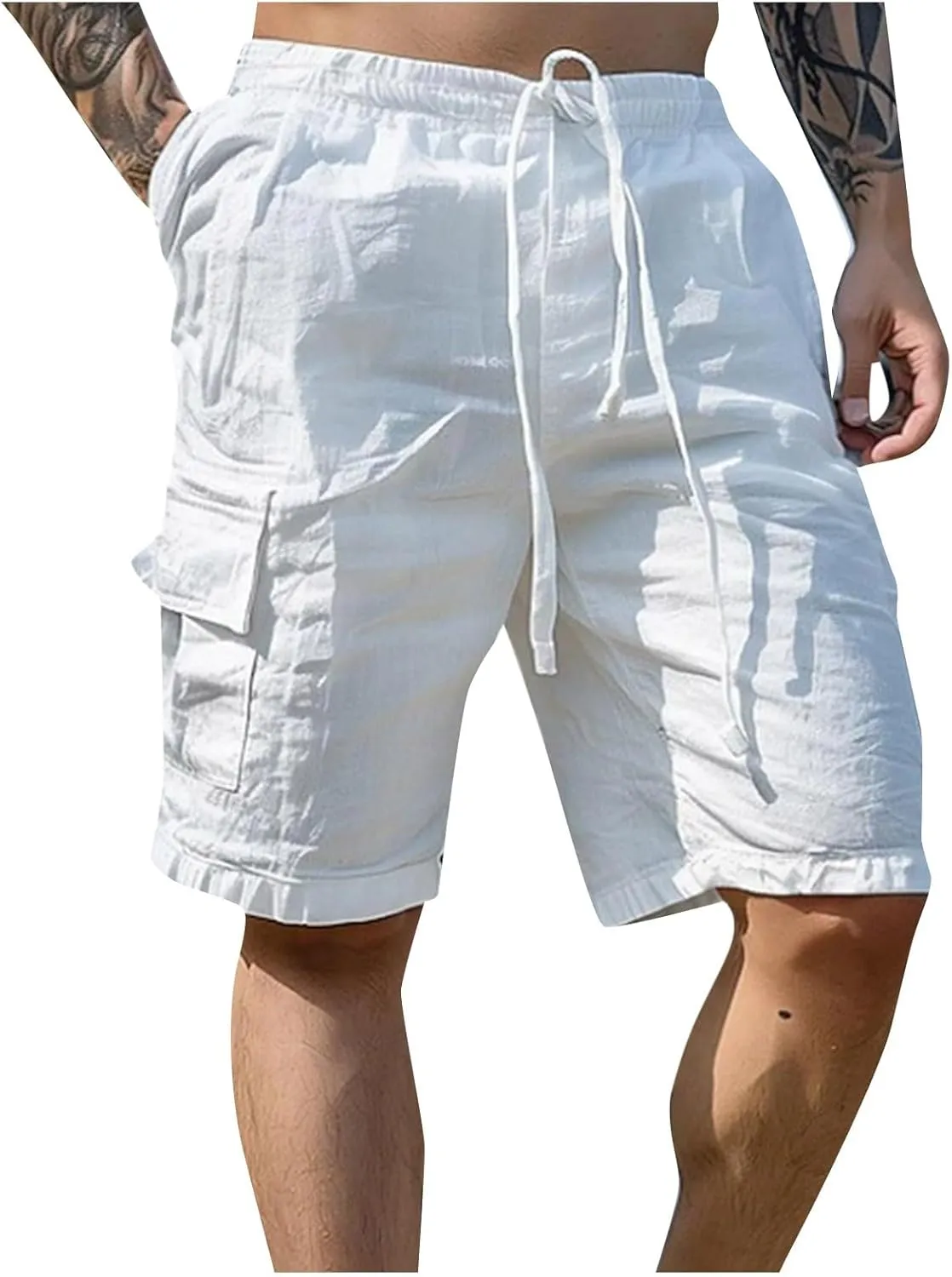 Alalaso Mens Cotton Linen Shorts Casual Drawstring 5.5Inch Stretch Workout Shorts Casual Suitable for Yoga Golf Shorts