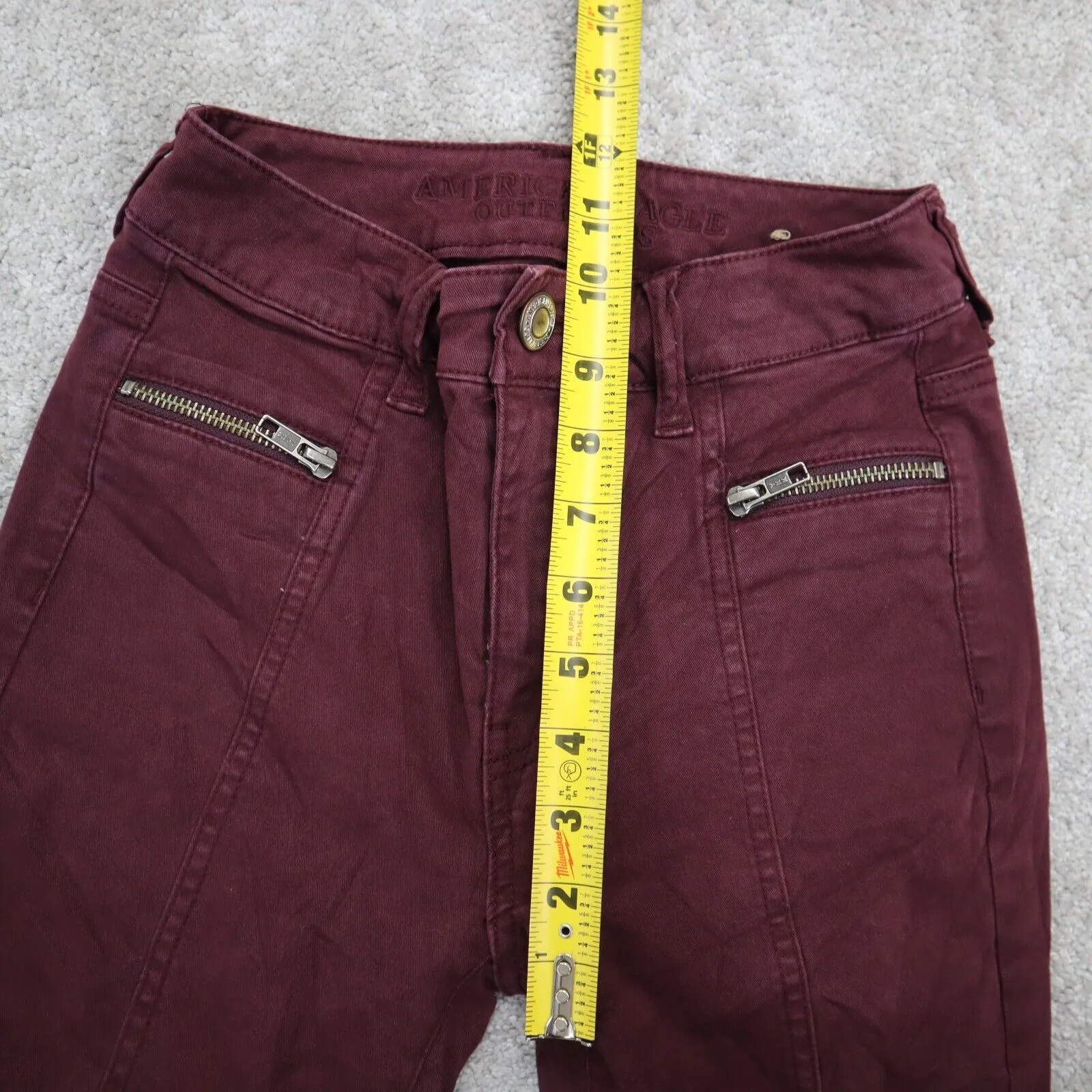 American Eagle Outfitter Women Skinny Jeans Denim Mid Rise Pockets Maroon Size 0