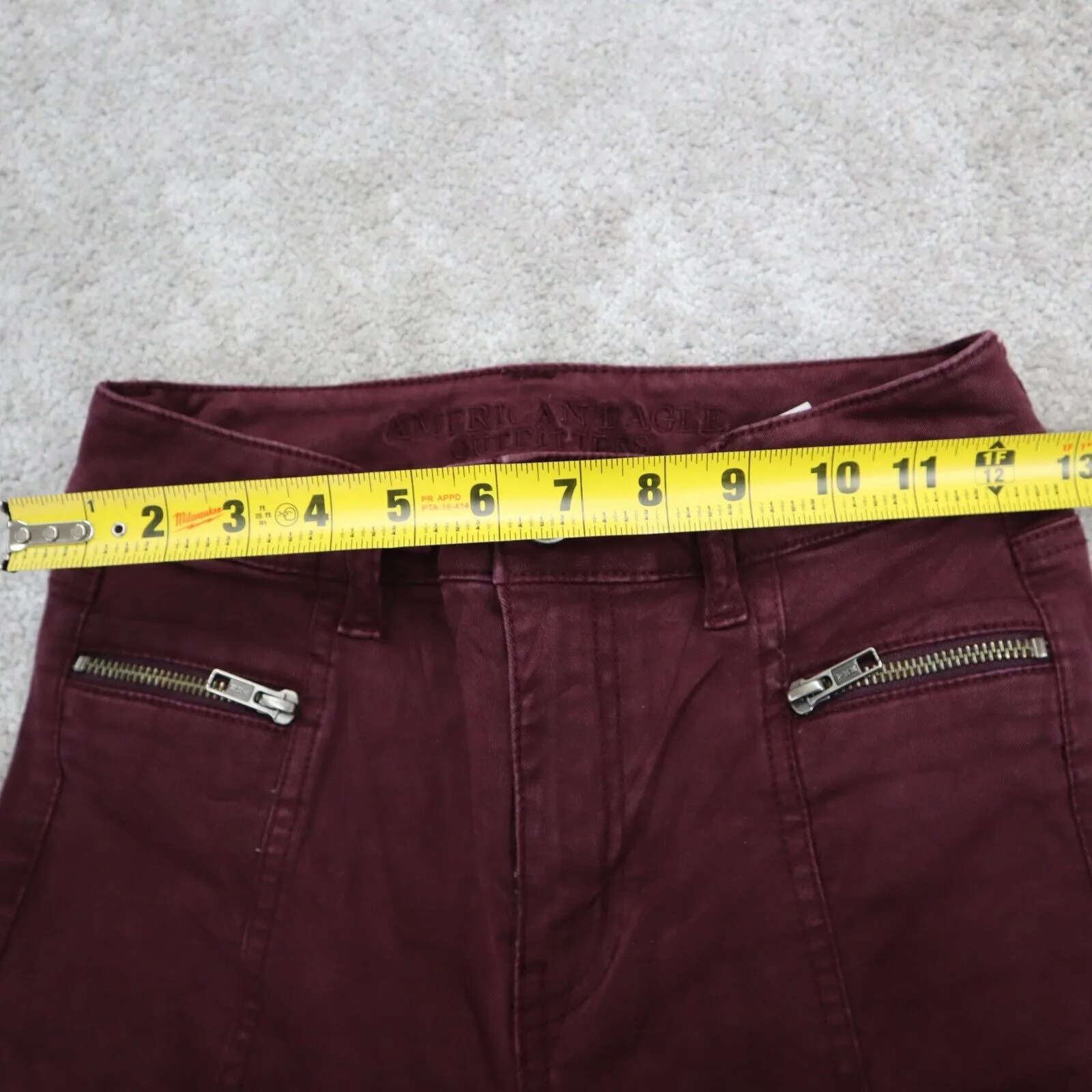 American Eagle Outfitter Women Skinny Jeans Denim Mid Rise Pockets Maroon Size 0