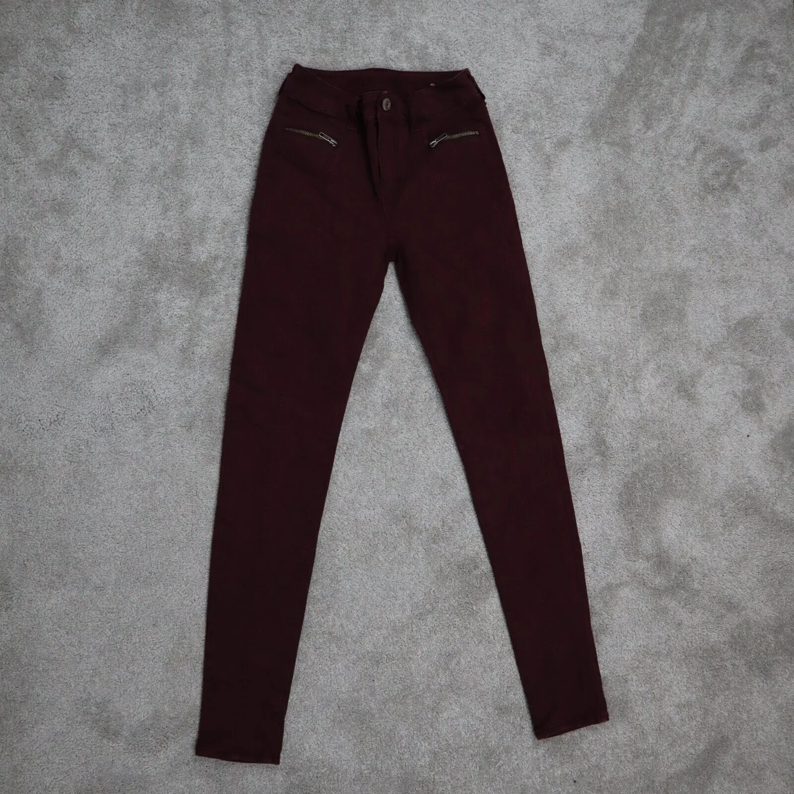 American Eagle Outfitter Women Skinny Jeans Denim Mid Rise Pockets Maroon Size 0