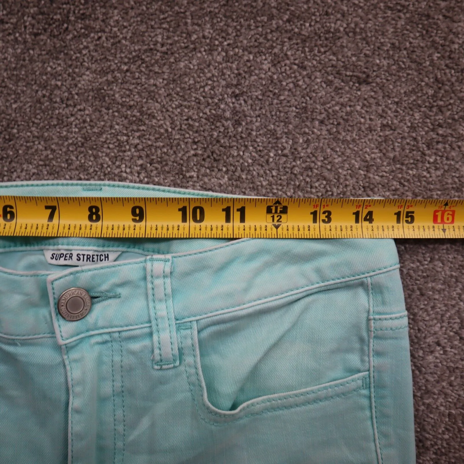 American Eagle Womens Super Stretch Skinny Leg Jeans Distressed Aqua Blue SZ W30
