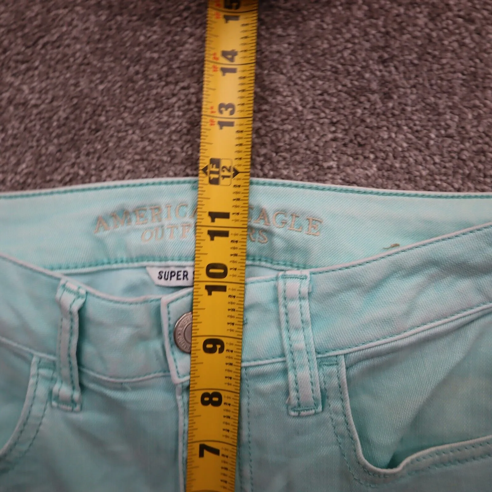 American Eagle Womens Super Stretch Skinny Leg Jeans Distressed Aqua Blue SZ W30