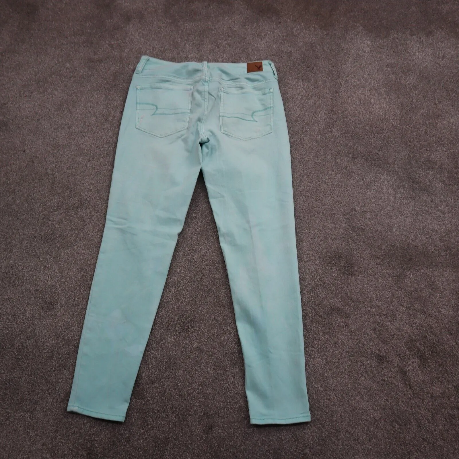 American Eagle Womens Super Stretch Skinny Leg Jeans Distressed Aqua Blue SZ W30