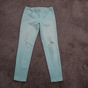 American Eagle Womens Super Stretch Skinny Leg Jeans Distressed Aqua Blue SZ W30