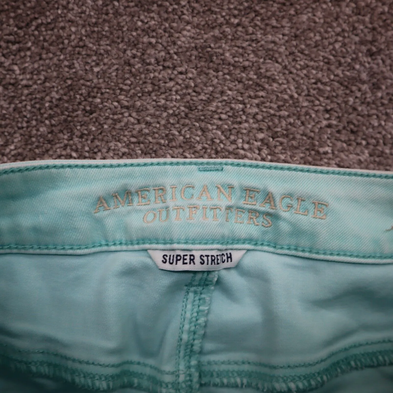 American Eagle Womens Super Stretch Skinny Leg Jeans Distressed Aqua Blue SZ W30