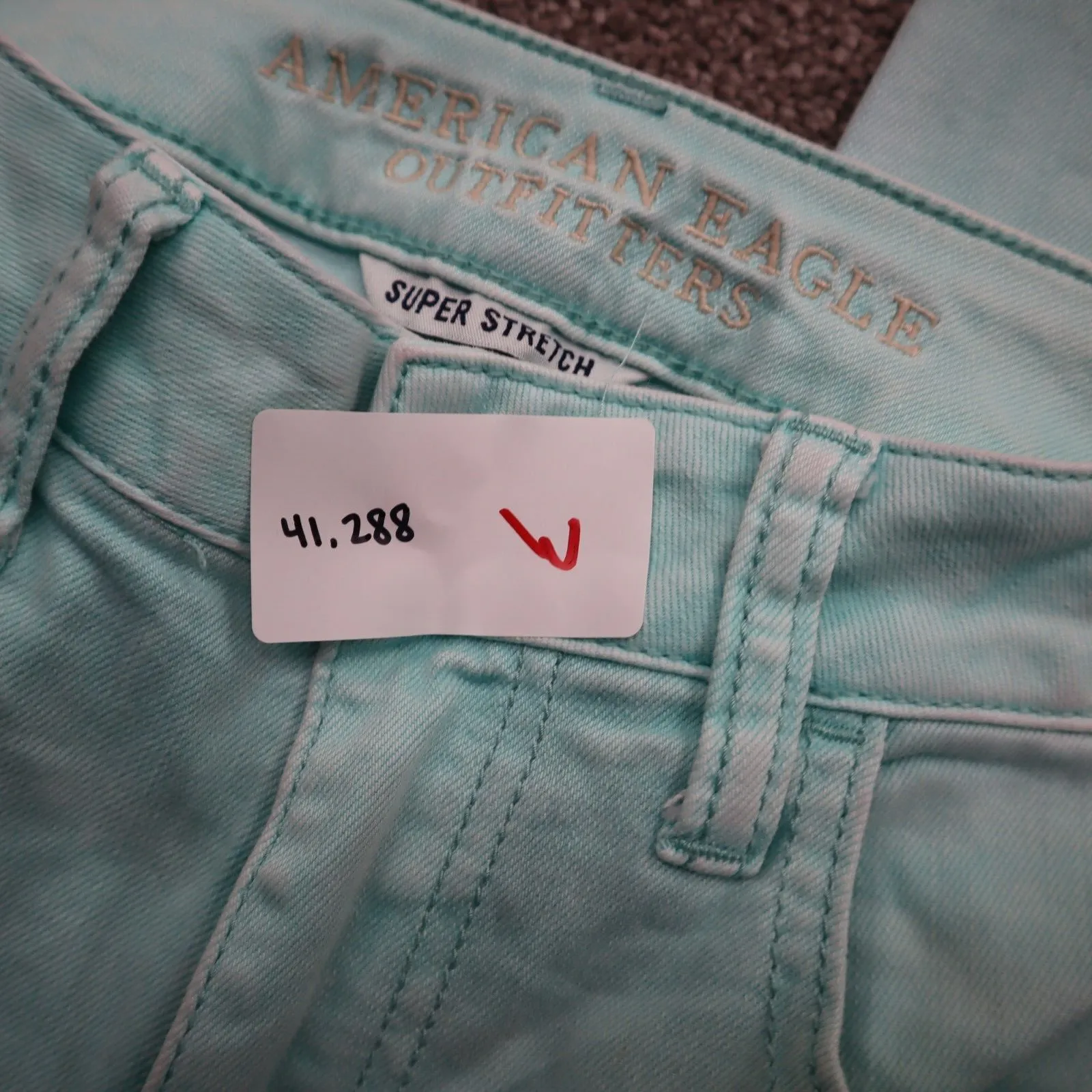American Eagle Womens Super Stretch Skinny Leg Jeans Distressed Aqua Blue SZ W30