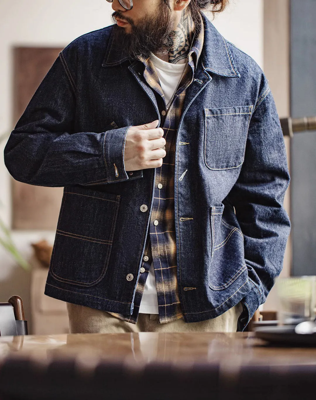 American Retro Workwear Denim Multi-Pocket Men's Jacket