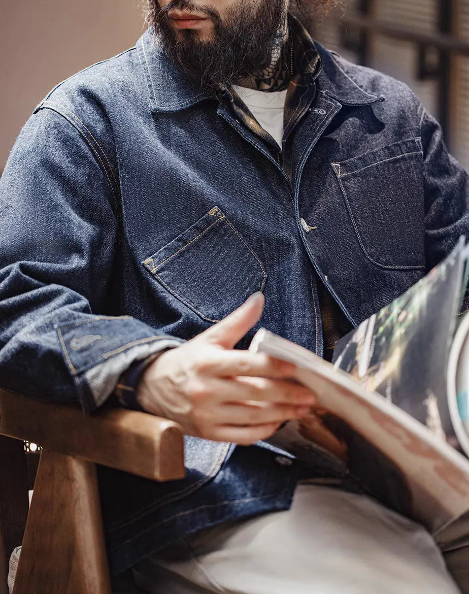 American Retro Workwear Denim Multi-Pocket Men's Jacket