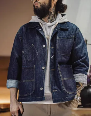American Retro Workwear Denim Multi-Pocket Men's Jacket