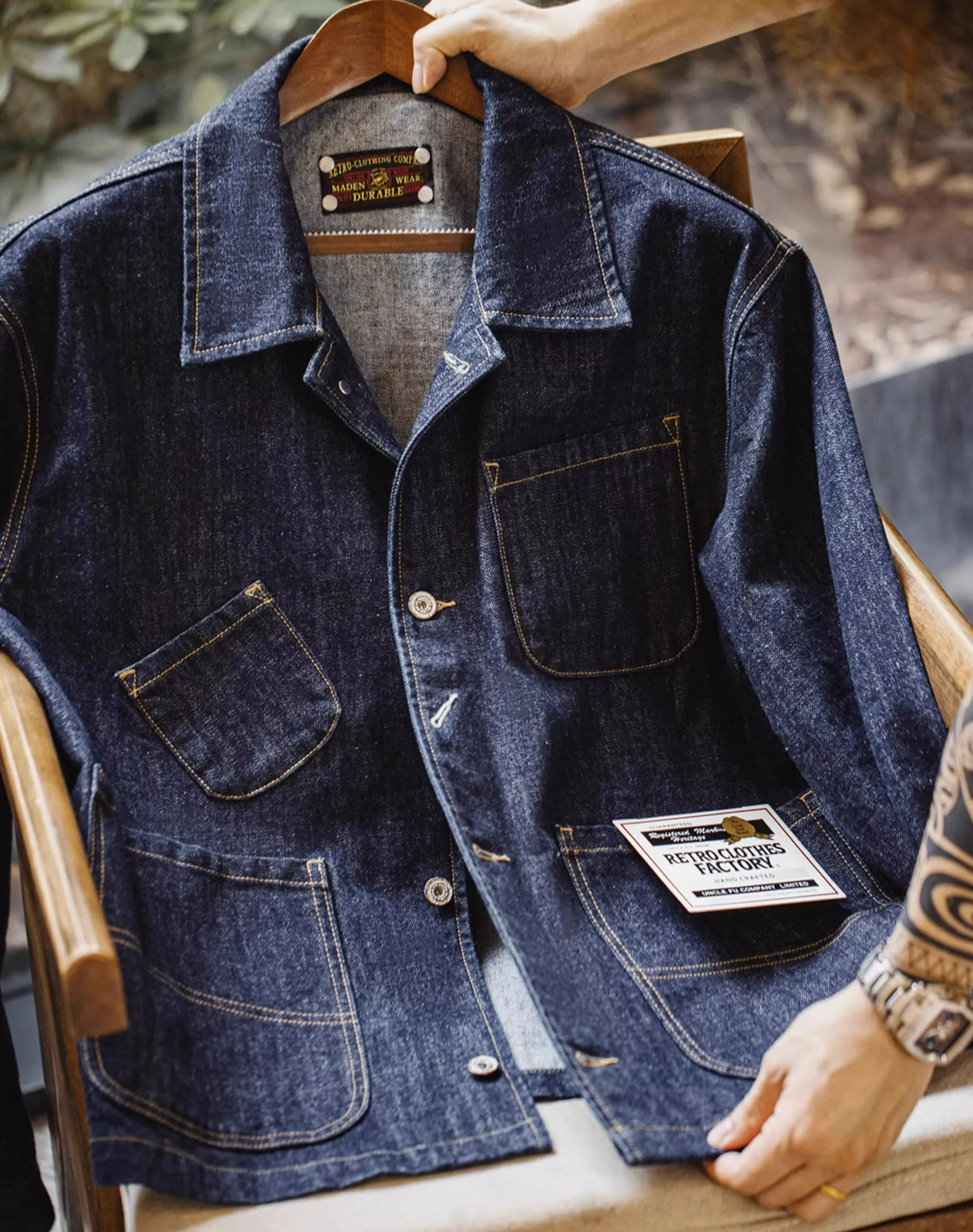 American Retro Workwear Denim Multi-Pocket Men's Jacket