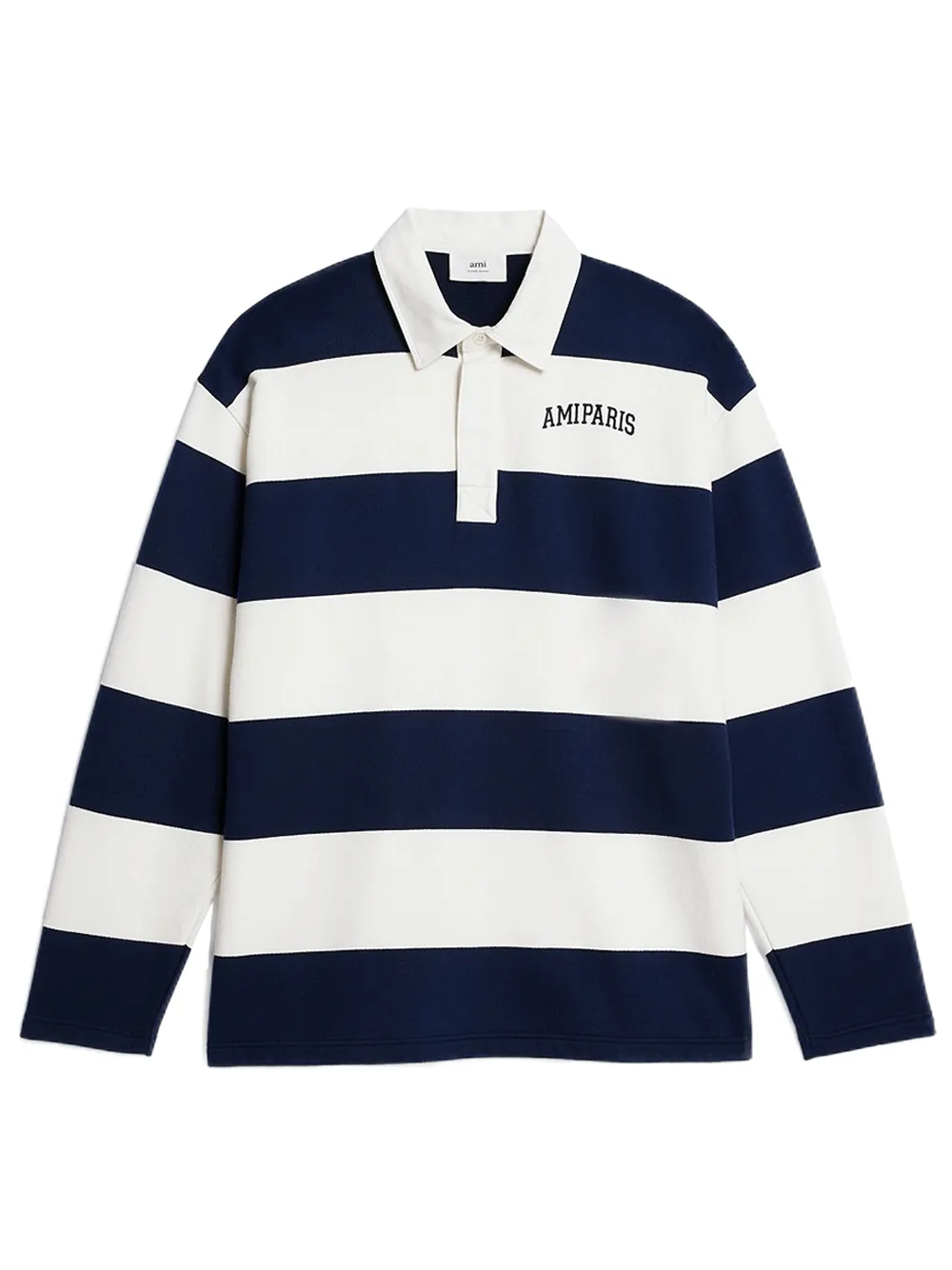 Ami Rugby Striped Polo Shirt  (White/Blue)