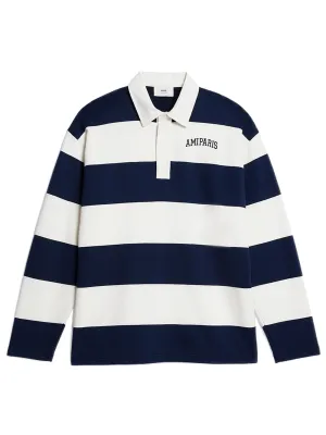 Ami Rugby Striped Polo Shirt  (White/Blue)