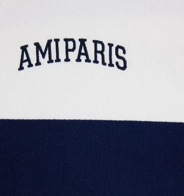 Ami Rugby Striped Polo Shirt  (White/Blue)